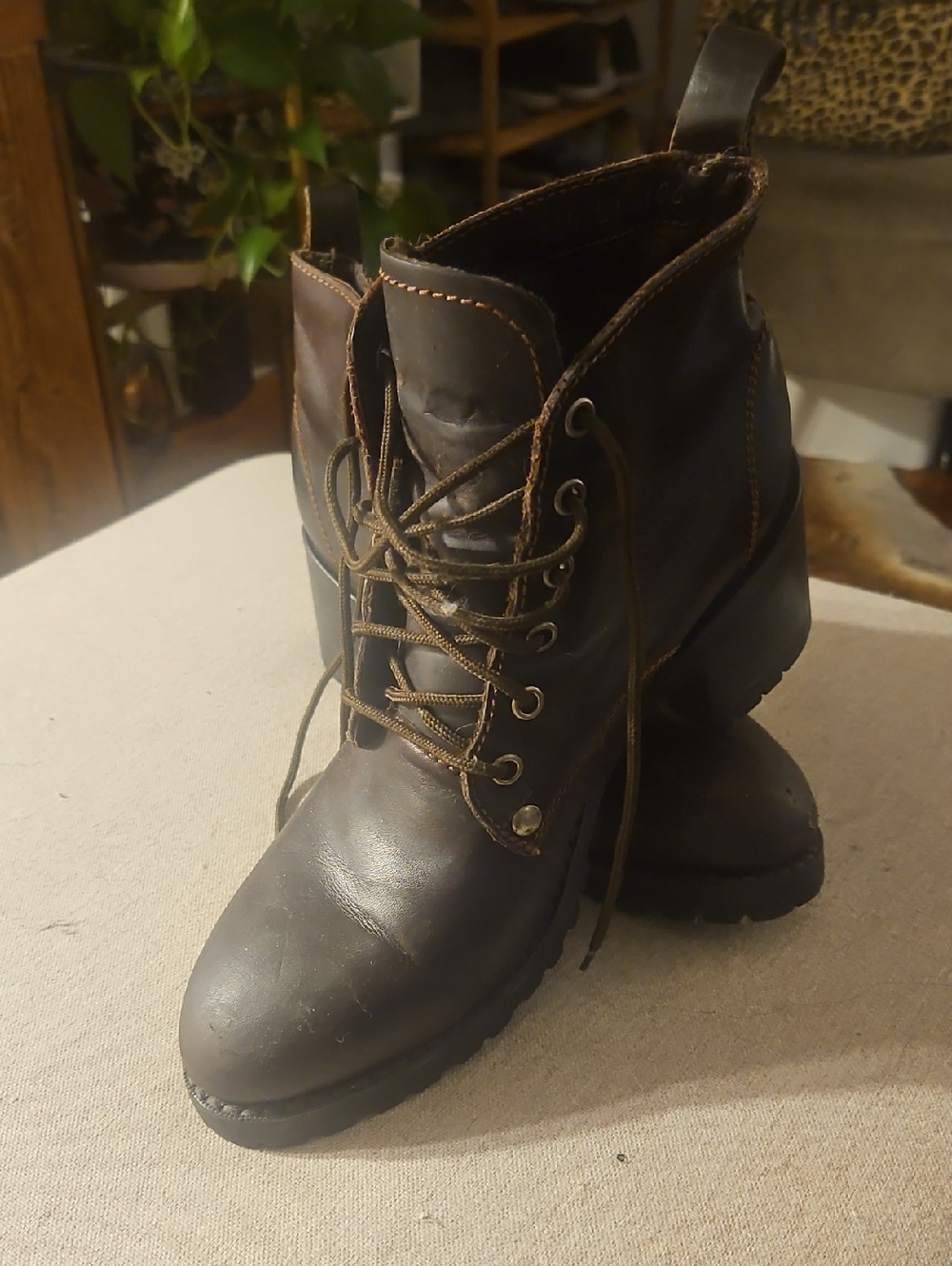 Skechers Brown Lace-Up Leather Ankle Boots